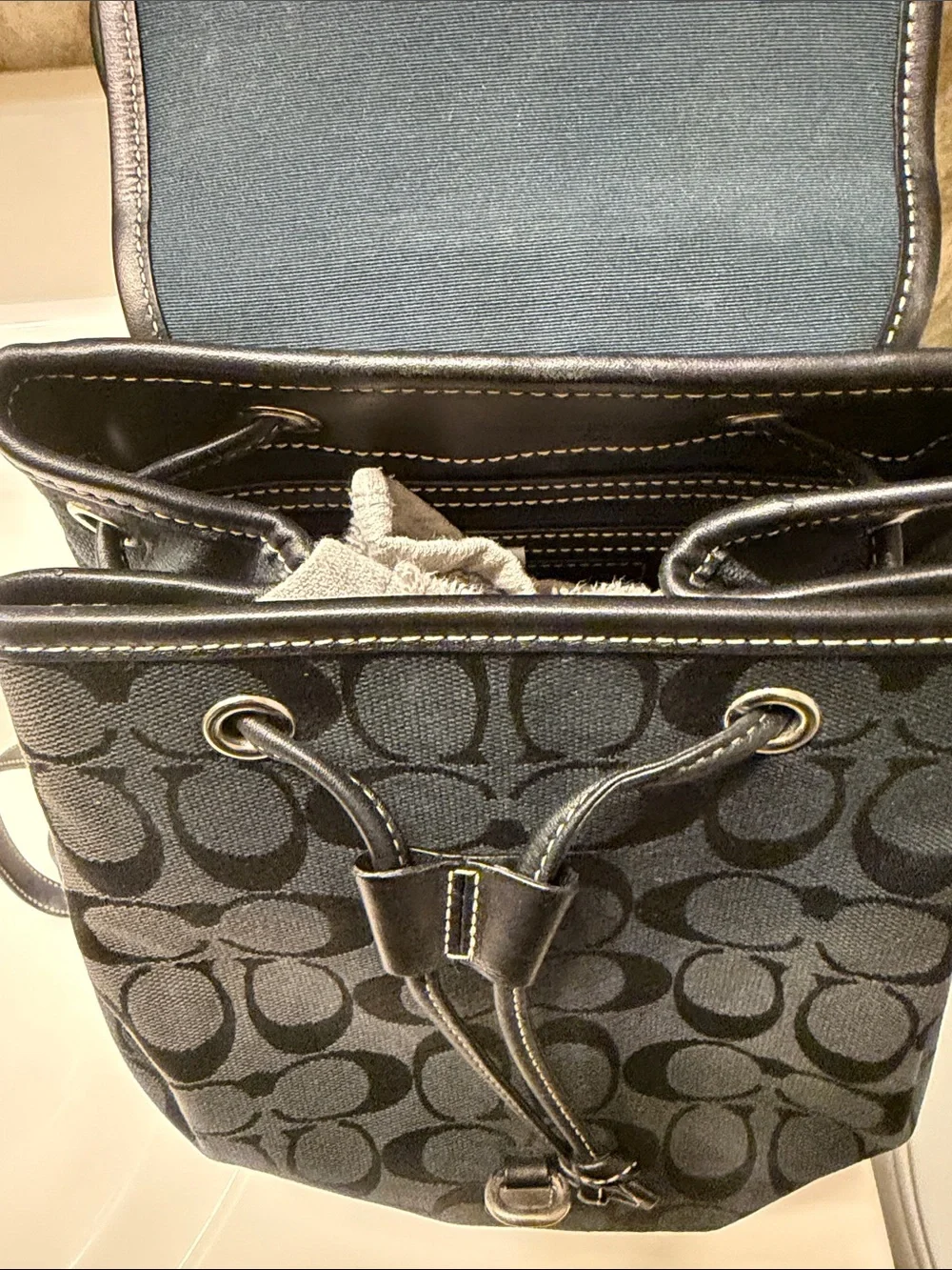 Coach Black Signature Monogram Backpack with Silver Hardware